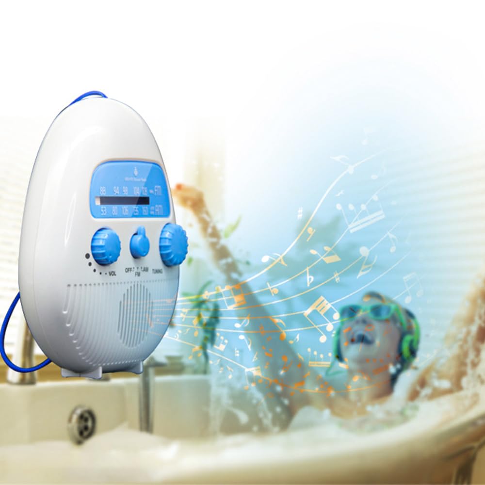 Radio FM Impermeabile Senza Fili per Bagno, Portatile AM FM con Altoparlante e Batteria