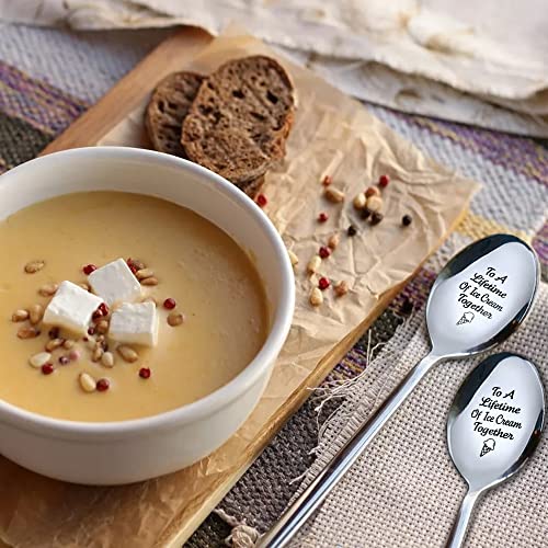 Zbbfscsb To A Lifetime Of Ice Cream Together 2 Pcs Engraved Spoon With Gift Box, Anniversary Birthday Gifts For Couple, Christmas Gifts For Boyfriend Girlfriend, Valentines Day Gift For His Her #TOP3