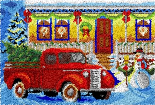 Kit tapis loquet crochet Noël vintage tapis d'hiver toile imprimée 60x40 cm
