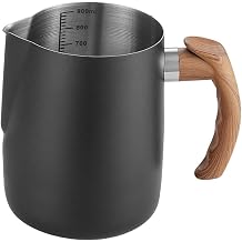 Steaming Pitcher Milk Frothing Pitcher Coffee Milk Frothing Cup with Wooden Handle Black, 32OZ/900ML