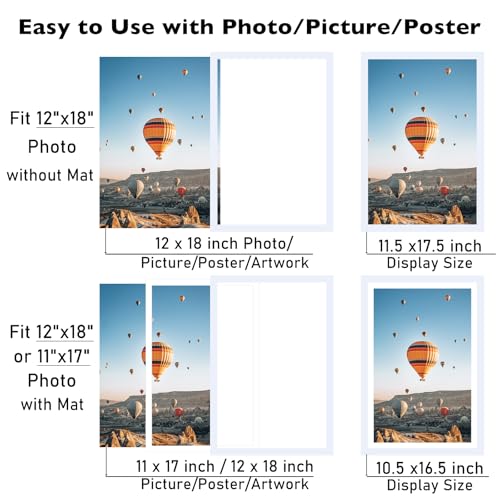 Image of JCJMY 12x18 Picture Frame with 11x17 Mat, Display Photo 11x17 with Mat or 12 x 18 Without Mat, Wall Hanging Large 12 by 18 Poster Frame with Plexiglass, White