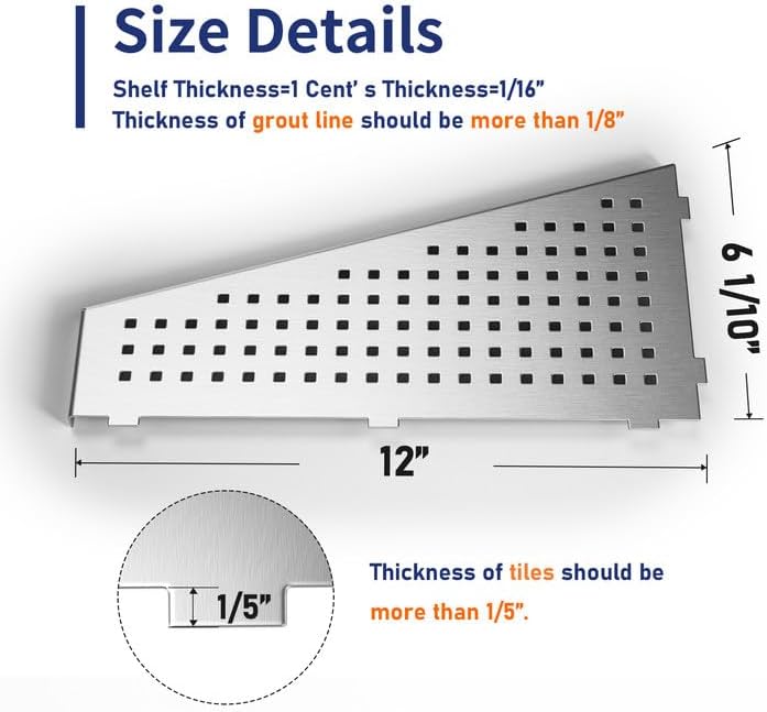 Miniatura 2 de Estante de ducha esquinero, estante flotante trapezoidal cepillado de 12 pulgadas, diseño de rejilla de acero inoxidable 304, estante de baño