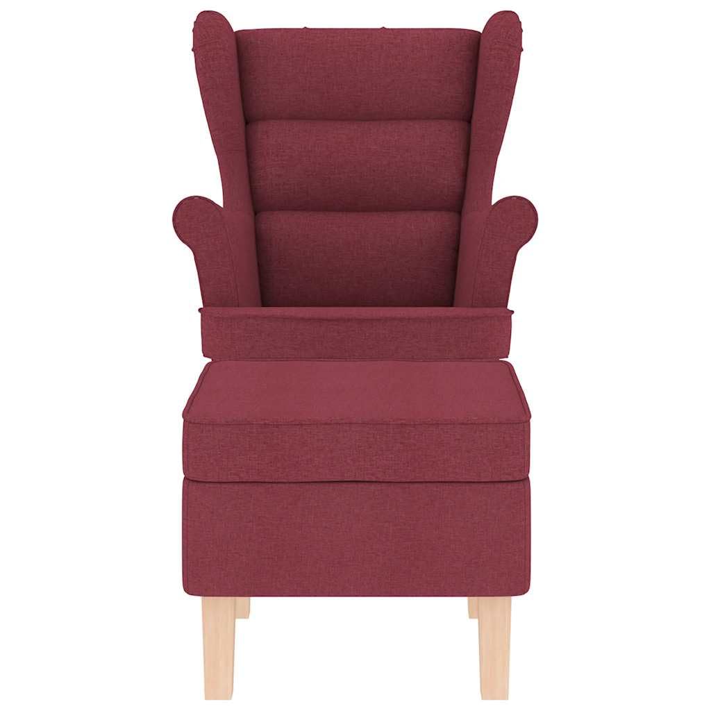 Schaukelstuhl mit Fußhocker Weinrot Stoff, komfortabler Relaxsessel gepolstert, moderner Loungesessel mit Massivholzbeinen für Wohnzimmer Schlafzimmer und Büro, 74 x 90 x 102 cm