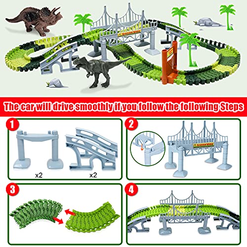 HOMOFY Dinosaur Toys 142pcs Slot Car Race Flexible Tracks 2 Dinosaurs,Create A Road Toys for 3 4 5 6 Year Old Boys Girls Toddlers Birthday Gifts - Thumbnail 7