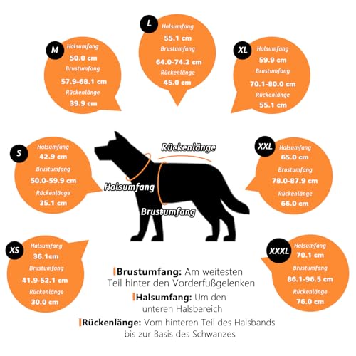 BECROWM Hundemantel mit reflektierendem Design, Winddicht und wasserdicht, verdickter Kragen für Windschutz, verstellbare Schnalle, warme Winterjacke (Orange/Schwarz, M (58,6-68,6 cm))