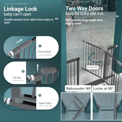 Image of StarAndDaisy Baby Safety Gate for Kids /Gate for Stairs Kids Safety with Two Way Auto Close, No Drill Required Retractable Staircase Gate Baby Safety with Adjustable Linkage Lock.