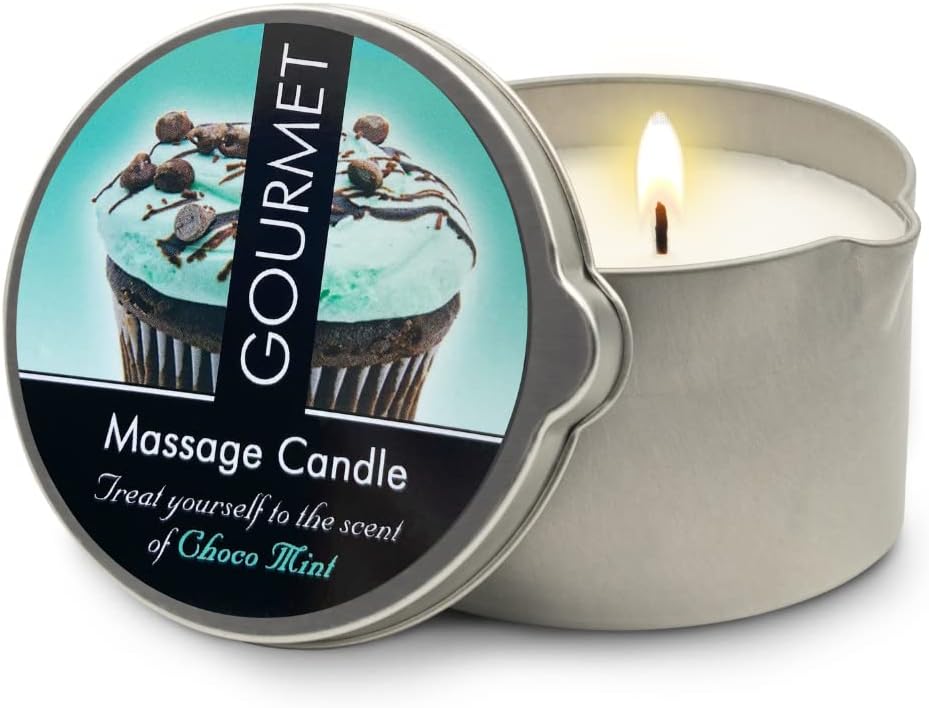 Vegan Moisturizing Body Oil - 6.76oz Massage Oil Candle, Choco Mint Scent - Ideal Massage Oil for Massage Therapy, Luxurious Body Oil Experience