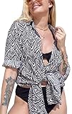 Damen Bluse Hemd mit V-Ausschnitt, Lange Ärmel, Button Dowm Hemd Blusen, klassischer Hemdkragen, loses Design kann perfekt Ihre Haut schützen, gute Wahl für Ihren Urlaub.