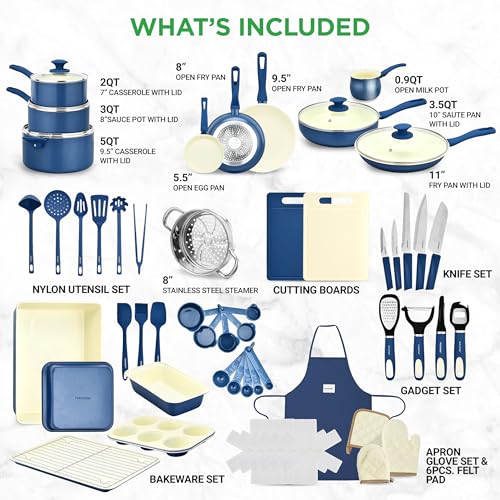 Image of Nutrichef 54 Piece Professional Grade Complete Home Kitchen Cookware Set, Ceramic Non-Stick Bakeware, Pot and Pans Kit, Cool-Touch Handles, Safe for Gas, Electric, Induction Cooktops, Easy Clean