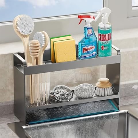 gianotter 2-Tier Sponge Holder for Kitchen Sink, kitchen sink caddy with Dish Brush Holder, kitchen organizers and storage(Black) Cover