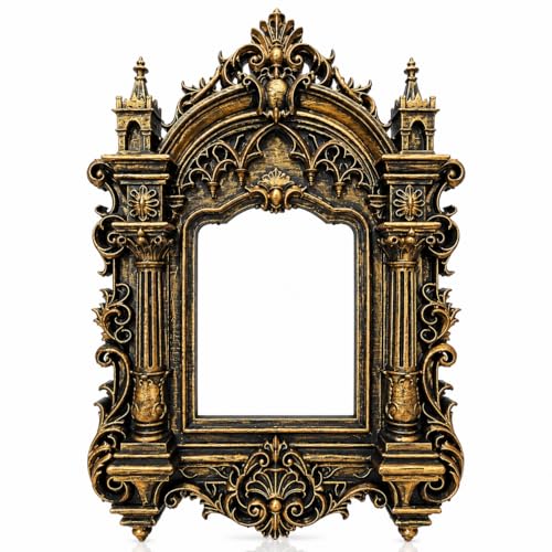 Image of Antique Castle Photo frame, Vintage wall decor, Baroque Ornate Picture Frame size 10 x 9 Inch, for 4 x 6 Photo, Wall Hanging & Tabletop Display, Gothic Decorative Wall Decor for Home, Living Room, Bedroom, Office & Gifts (Without Glass)