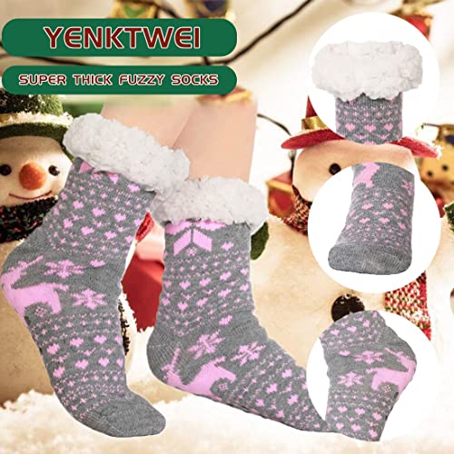 Yenktwei Non-slip Fuzzy Slipper Socks for Women Winter Indoor Cozy Socks Warm Comfortable Fluffy Sleep Socks2