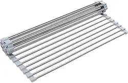 Escorredor de Louça Dobrável em Aço Inox, Grade Rolável para Pia de Cozinha, Escorredor Multiuso sobre Pia, 52 x 35 cm