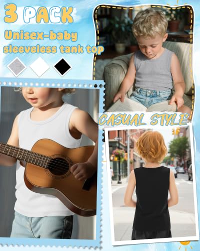 Image of Yooo's Vivi 3 Pack Toddler Boys Tank Tops | Toddler Boys Undershirts, 18M-5T, Sleeveless Muscle Shirt, Kids Athletic Tops, Crewneck, Summer, Loose, Basic, Sport, Play