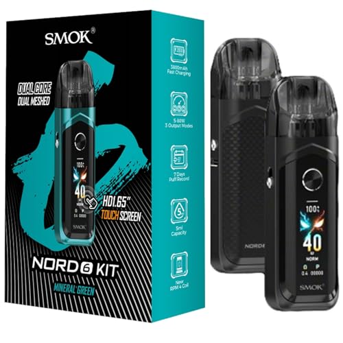 Smok Nord 6 Kit Built in 3800mAh Battery Top/Slid Filling 5ml Nord 6 Pod Cartridge Fit RPM 3 Coils/RPM 4 Coil Refillable & Rechargeable Vape Device 80W Vaporoizer (Schwarz)