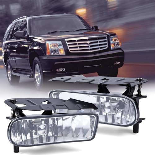 CHEDA Fog Lights Assembly Compatible with 2002 2003 2004 2005 2006 Cadilliac Escalader W/ Bulbs Replacement Left And Right Sides 2PC Set(Clear lens)