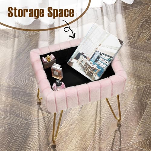 image for Greenstell Vanity Stool Chair Faux Fur with Storage, 15.7