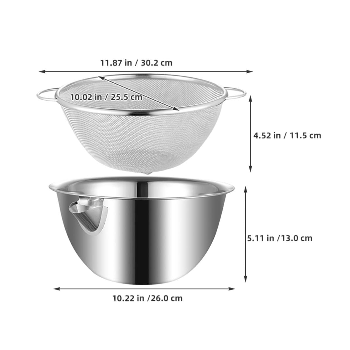 Colador de Acero Inoxidable con Función Integrada de Drenaje, Tazón Grande para Mezclar y Lavar Arroz, Adecuado para Cocina y Repostería, 1 Set Plata