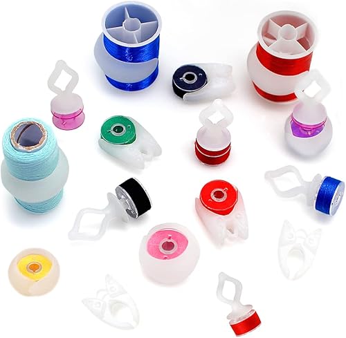Miniatura 6 de Fbshicung 48 clips de bobina semitransparentes, abrazaderas de silicona para bobinas de coser con colores para almacenamiento y organización de