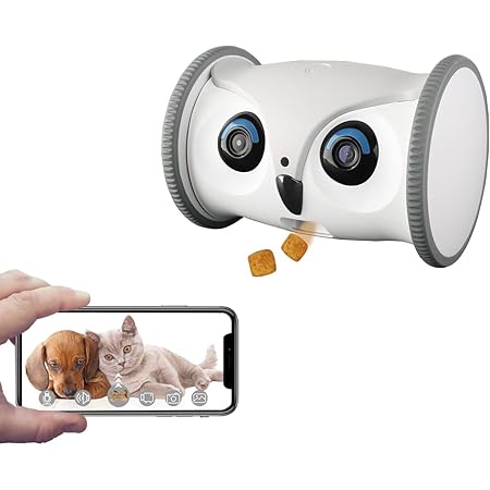 SKYMEE Owl Robot: Mobile Full HD Pet Camera with Treat Dispenser, Interactive Toy for Dogs and Cats, Remote Control via App
