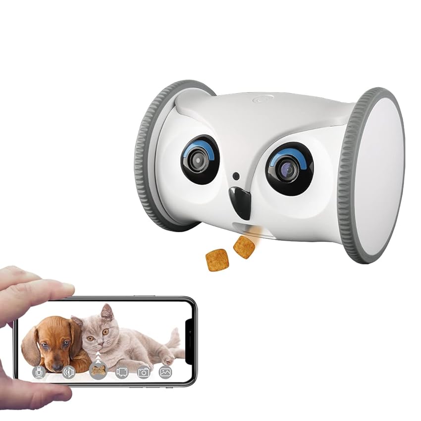 Immagine del prodotto SKYMEE Owl Robot: videocamera mobile Full HD per animali domestici con dispenser di dolcetti, giocattolo interattivo per cani e gatti, controllo mobile tramite app