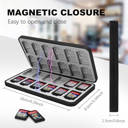 Image of FYY Nintendo Switch Game Case Holder for Switch 2 Cartridge Case with 24 Game Card Slots & 48 Micro SD Card Slots, Hard Shell, Silicone Lining Lightning Black