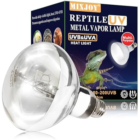 MIXJOY 160W Reptile Heat Lamp Bulb, Full Spectrum UVA UVB Reptile Light Bulb, UVB Light for Reptiles and Amphibians Use Cover