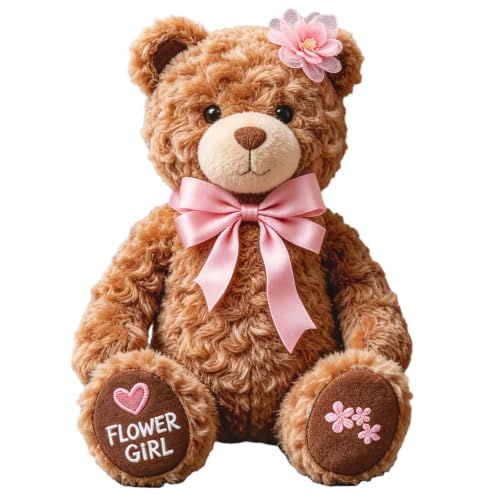Hungdao Wedding Flower Girl Bear Stuffed Animal 7.87 Inch, 1 Pcs, Brown