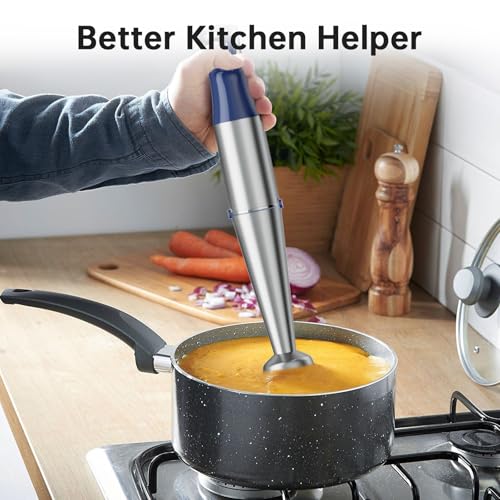 Image of Turelar Immersion Blender Handheld Corded Hand Blenders Set 1100W, Trigger Variable Speed 5 in 1 Stick Emulsifier with Chopper, Whisk and Frother for Soup, Baby Food and Smoothies, Navy Blue