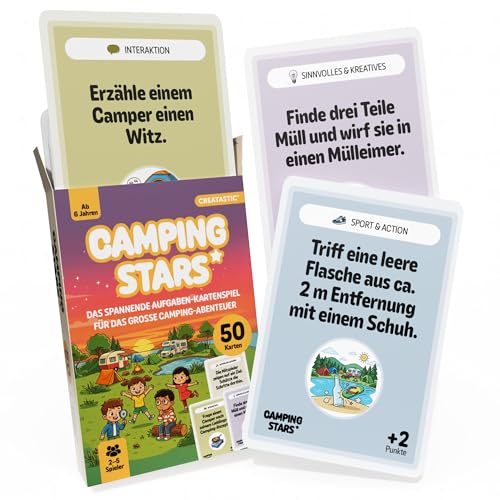 Creatastic Camping Stars - Das spannende Aufgaben Kartenspiel für Kinder, 50 Karten, Camping Spiele Geschenk, Robustes Material, Outdoor Spiele für Kinder, Camping Zubehör