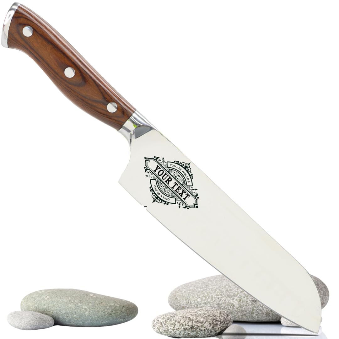 Customizable Stainless Steel 5Cr15 Mov Steel Santoku's Kitchen Knife with Laser Engraved Icon - Professional Quality, Personalized Touch