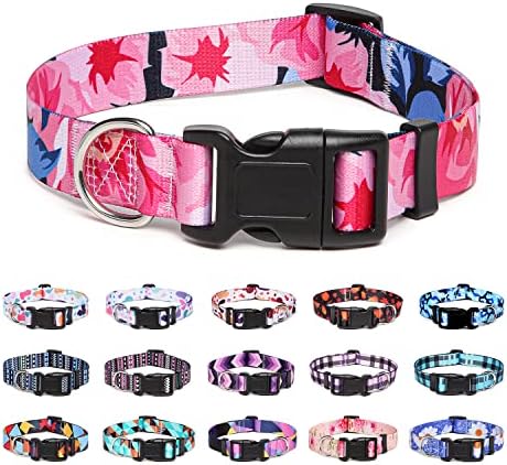 Suredoo Adjustable Nylon Dog Collar with Patterns, Soft Comfy Pet Collar for Small Medium Large Dogs (M, Bohemian Orange)