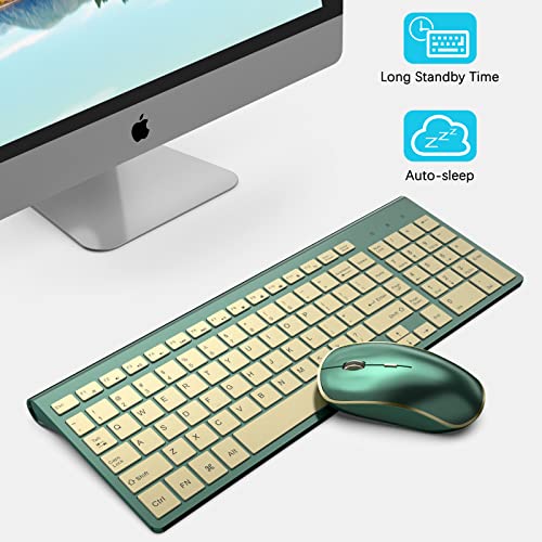 Wireless Keyboard Mouse Combo, 2.4G Compact And Quiet Keyboard And Mouse Combo,Ergonomic And Portable Design For Computer, Windows,Desktop, Pc, Laptop-Cangling Green #TOP4