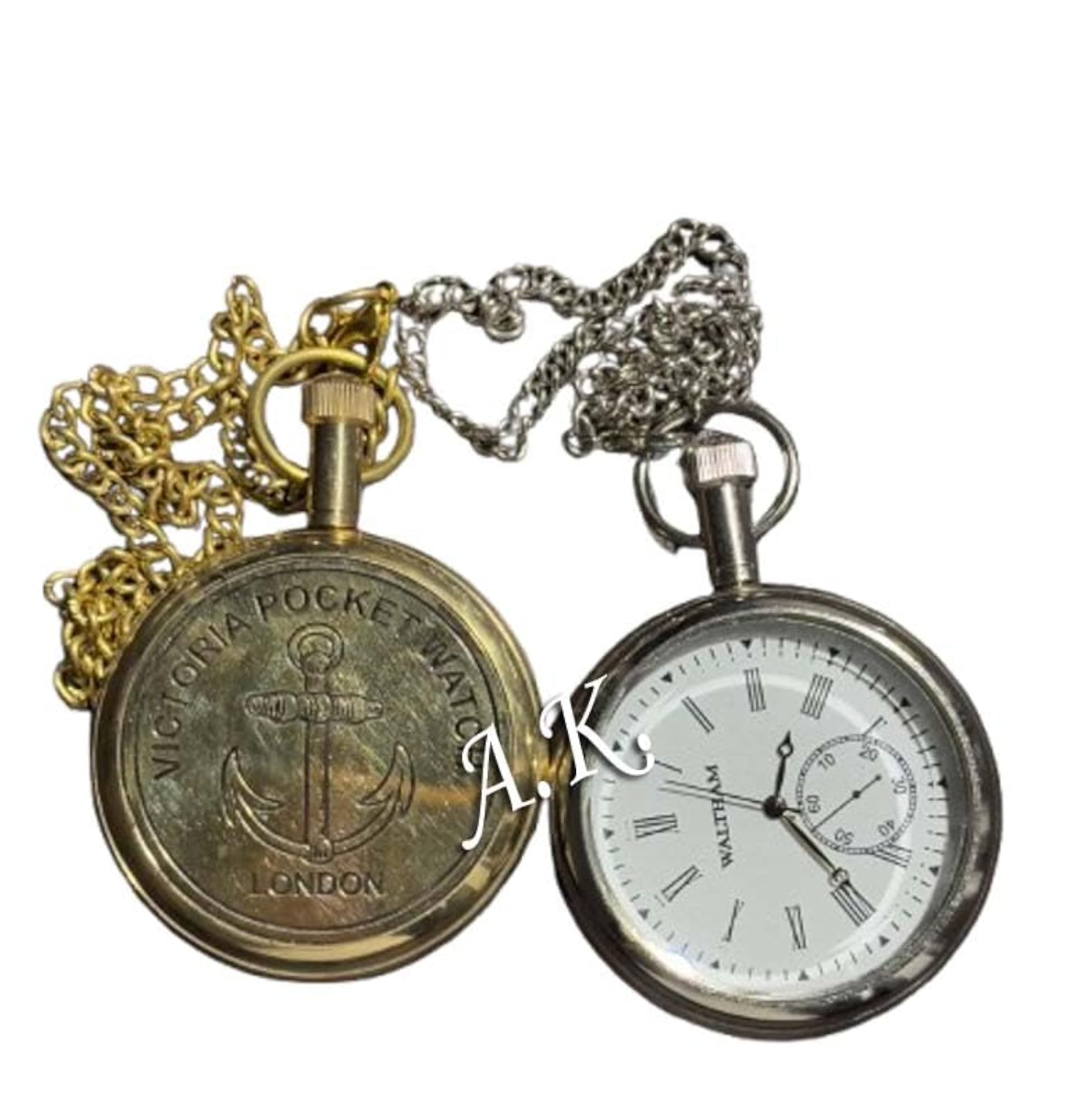 Nautical Antique Brass Pocket Watch with Chain