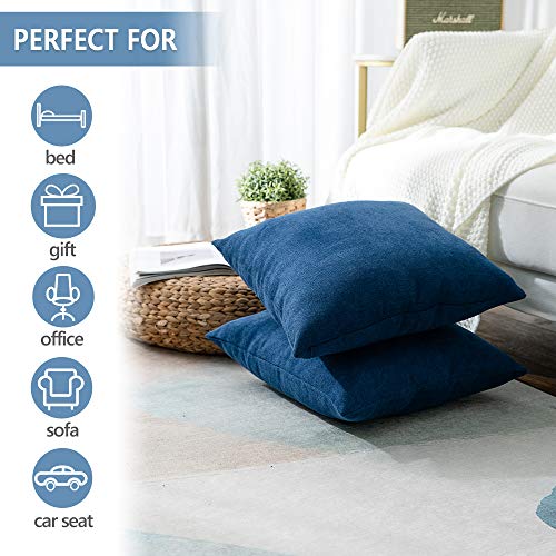Stellhome Pack Of 2 Soft Chenille Throw Pillow Covers Square Decorative Set Cushion Covers For Bed Couch Sofa Bench, 18 X 18 Inch (45 Cm), Dark Blue #TOP3