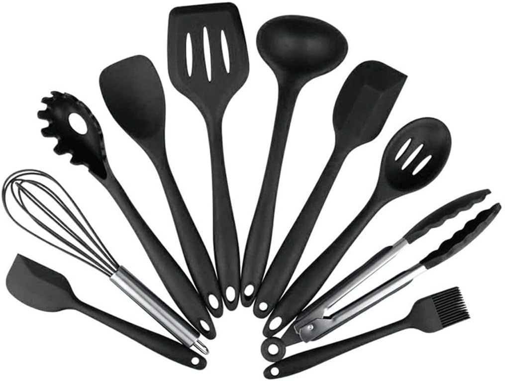 Silicone Cooking Utensils Set -10pcs Kitchen Utensils,Kitchen Utensil Gadgets Tools Set,Non-stic-Nonstick Cookware (Color : Red) (Black)