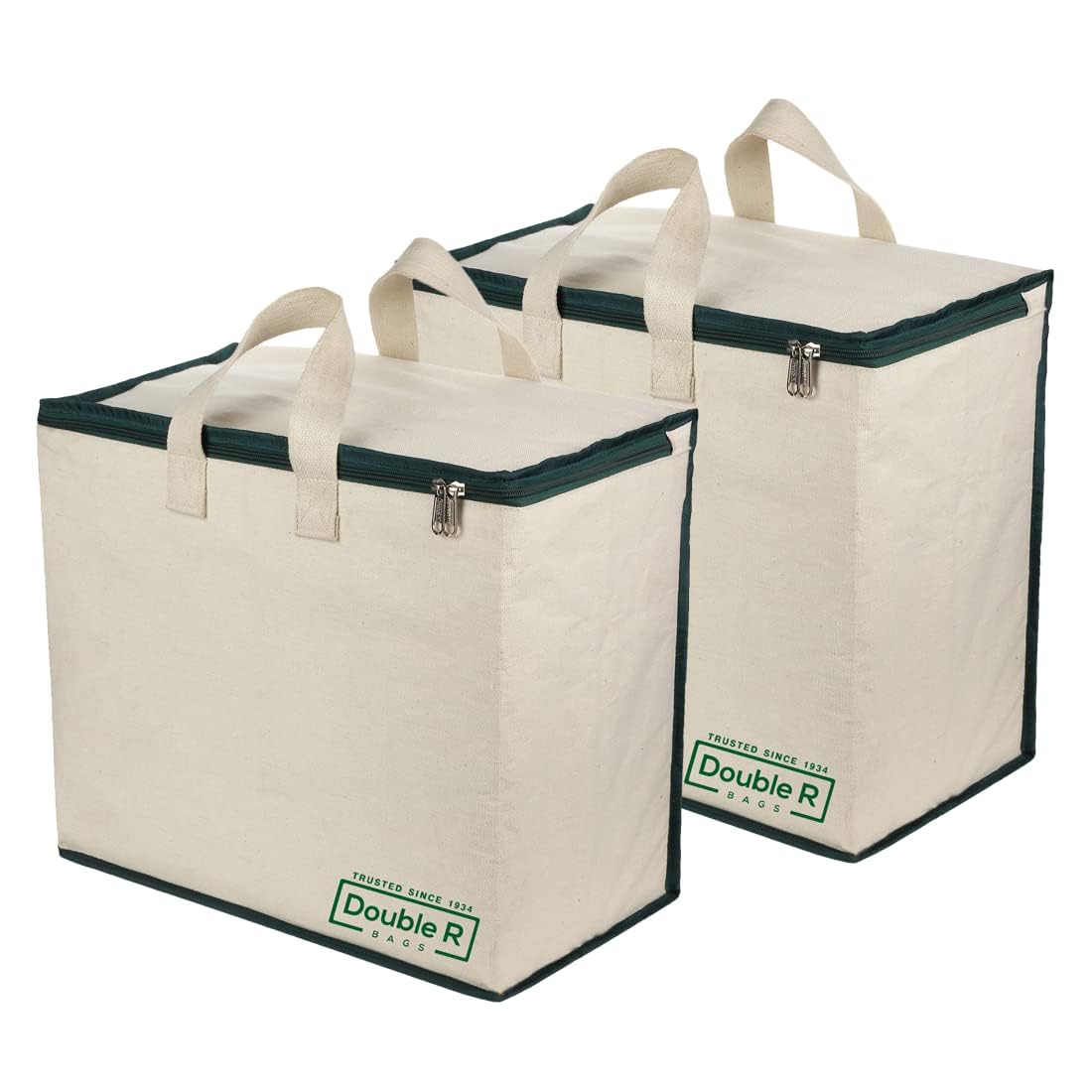 DOUBLE R BAGS Canvas Reinforced Cotton Handles with Multipurpose Clothes Storage Organizer For Grocery vegetable shopping and Covers Zip Bags.
