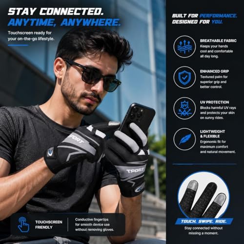 Image of Leosportz Summer UV Protection Gloves for Men & Women | Touchscreen Cycling Gloves with Anti-Slip Palm Grip | Breathable Cooling Riding Gloves for Bike, Motorcycle, Hiking & Outdoor Sports (Blue)