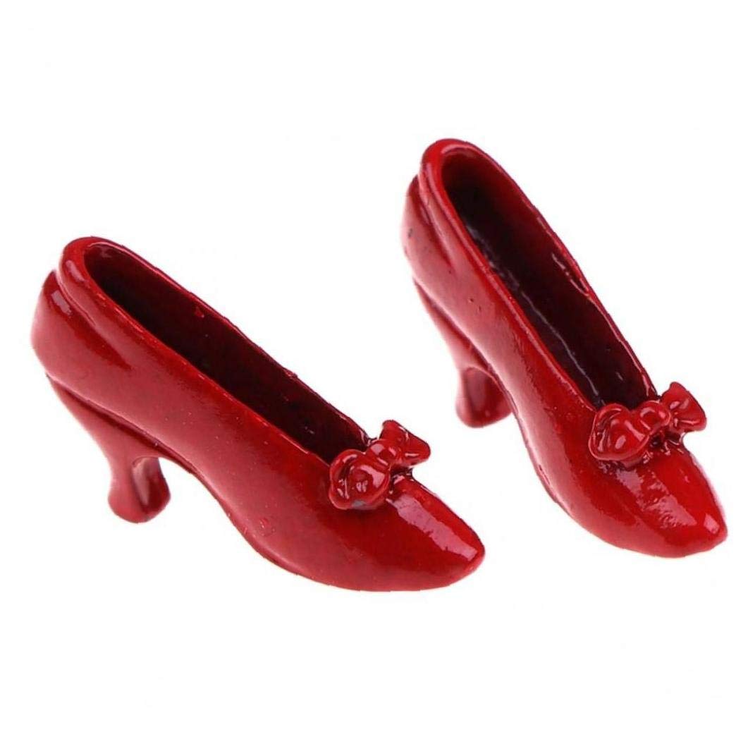 1pair Mini Scarpe col Tacco Alto 1:12 Miniatura Scarpe Rosse con Tacco Dollhouse Gli Accessori della Decorazione