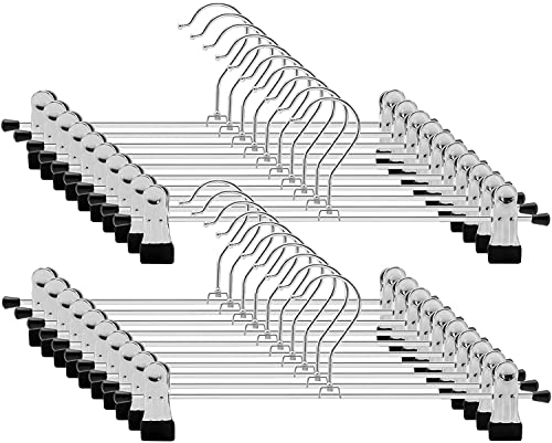 30cm Metal Chrome Pant Hanger With Clips - Adjustable Non-Slip Skirt and Trouser Hangers - Durable Ultra Thin Space Saving (1)