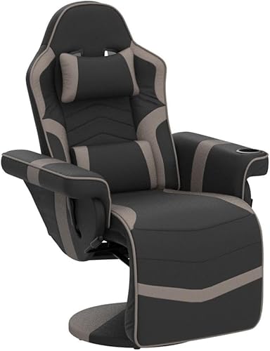 Miniatura 6 de Consofa Silla de juegos con reposapiés, silla de masaje para juegos, reclinable de piel sintética con altura ajustable, silla de juego giratoria con