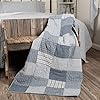 Vhc brands sawyer mill blue block quilted reversible ticking stripe cotton throw for couch 60×50  urban country home decor