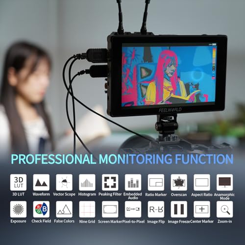 Image of FEELWORLD F7 Plus 7 Inch 1200nit DSLR Camera Field Monitor with F750 4400mAh Battery and Bag High Brightness Touchscreen 3D Lut HDR Waveform F970 Install and Power Kit 4K 60Hz HDMI in Out