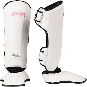 Caneleira de Muay Thai e Kickboxing Maximum Classic Pink/White Couro - PAR