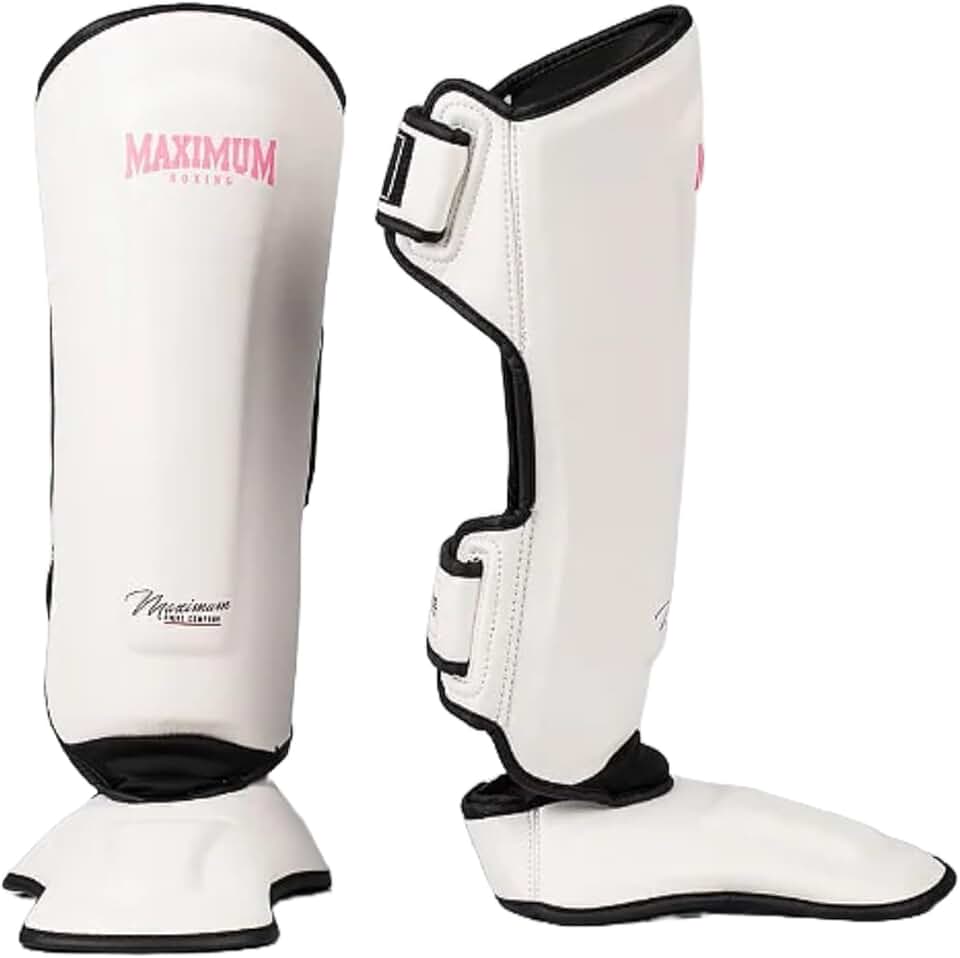 Caneleira de Muay Thai e Kickboxing Maximum Classic Pink/White Couro - PAR