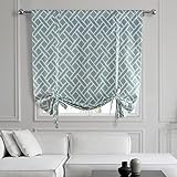 HPD Half Price Drapes Printed Cotton Room Darkening Tie Up Curtains for Windows - 46 x 63 Roll Up Balloon Curtain for Living Room, Kitchen (1 Panel), PRCT-TUD07B-63, Martinique Aqua
