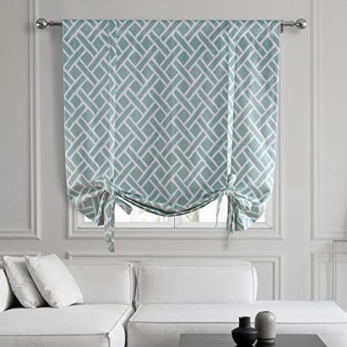 Hpd Half Price Drapes Printed Cotton Room Darkening Tie Up Curtains For Windows - 46 X 63 Roll Up Balloon Curtain For Living Room, Kitchen (1 Panel), Prct-Tud07B-63, Martinique Aqua #TOP5