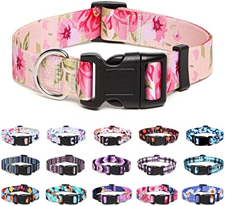 Suredoo Adjustable Nylon Dog Collar with Patterns, Soft Comfy Pet Collar for Small Medium Large Dogs (M, Bohemian Orange)