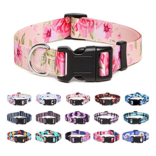 Suredoo Collier pour Chien, Motif Tendance avec Boucle à dégagement Rapide, Collier Classique en Nylon Réglable pour Petits, Moyens et Grands Chiens (M, Rose)