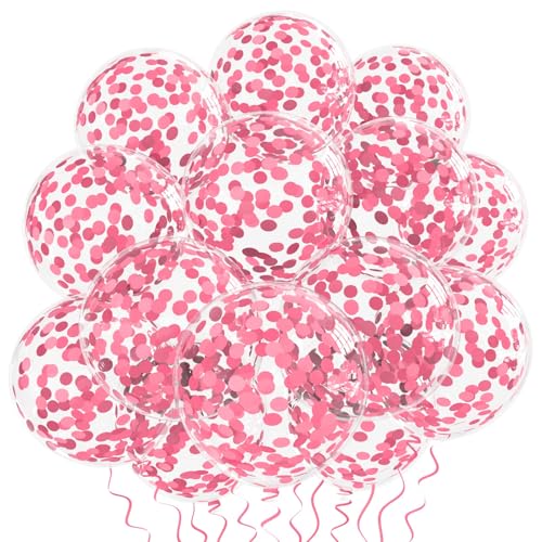 VHUWE 50 Pcs Pink Confetti Balloons 12 Inch for Birthday Party Decorations